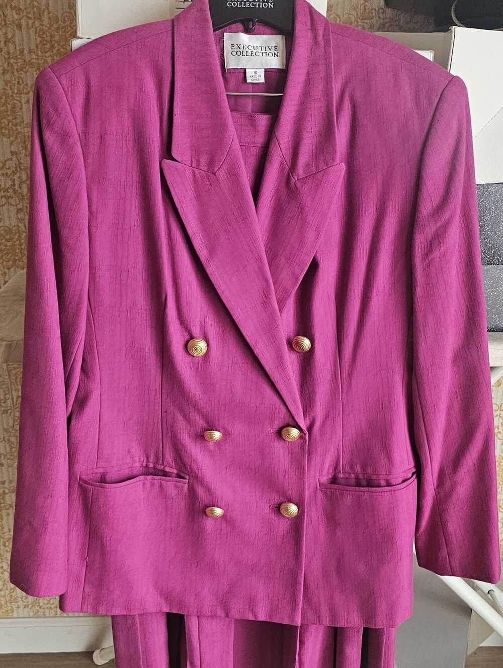 Women's Double-Breasted Magenta Blazer & Skirt